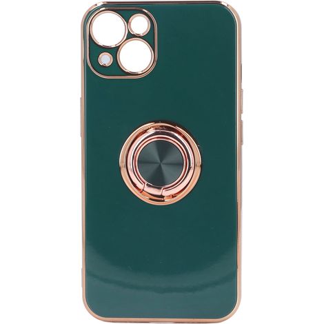 Housse de téléphone coque Iphone 13 avec anneau support doré rose pailleté, ultra fine flexible TPU protectrice vert nuit profond (1/5)