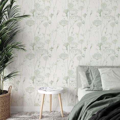 Catherine Lansfield Meadowsweet Floral SageWallpaper Wall Paper Rolls (1/5)