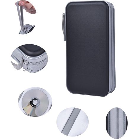 Étui de rangement pour CD d'une capacité de 80 disques, pochette de rangement rigide en plastique pour CD, étui de protection pour CD/DVD, adapté à la voiture, à la maison et aux voyages (80, noir) (1/5)