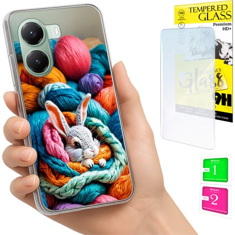 Funda para Xiaomi Poco X7 Pro 5G con foto, parte trasera con diseño de conejo y cristal 9H. (1/5)