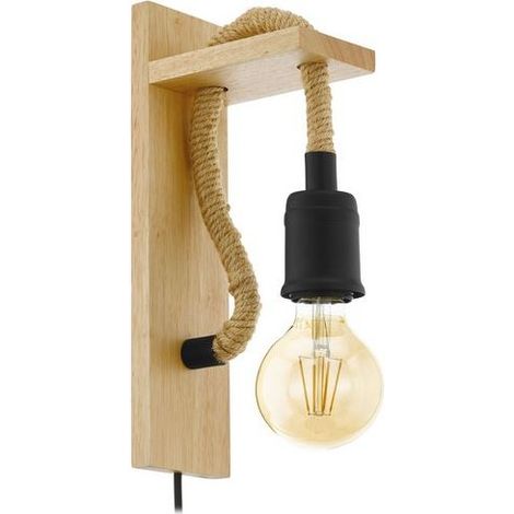 Aplique de pared vintage 30x13,5 cm en cuerda y soporte de madera - Eglo Rampside (1/2)
