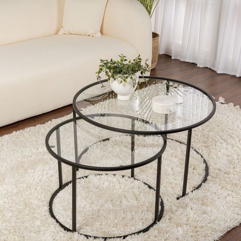 Couchtisch Telti, modular, rund, Glasplatte, 80x80x43h cm, Schwarz (1/5)