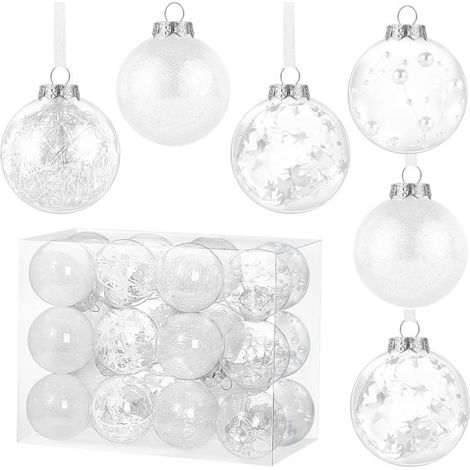 Negozio8 - Palline di Natale - Decorazioni per l'albero di Natale - 24 pezzi - Bianche - Decorazione festiva - Perfette per Natale - Sicure ed eleganti (1/5)
