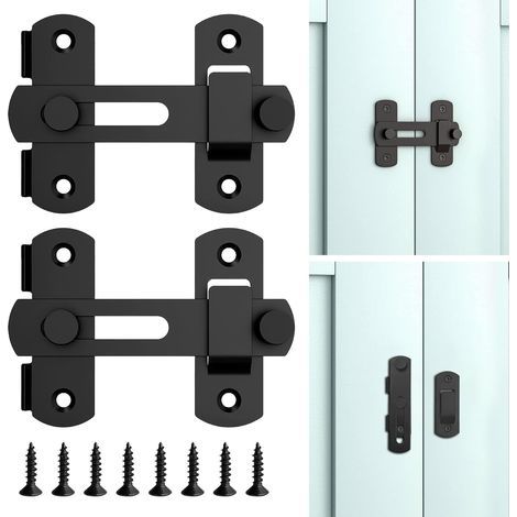 Loquet coulissant robuste noir pour portail de jardin en bois, idéal pour abri de jardin ou porte de garage. (1/5)