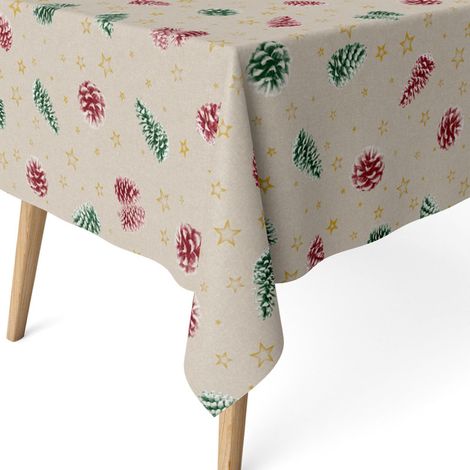 Nappe de Noël Tissu Anti-Taches Ronde 140 cm Pommes de pin Vert (1/5)