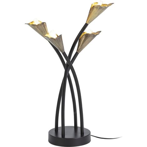 Lampe de table fleur en métal noir et doré - noir et doré antique (1/5)