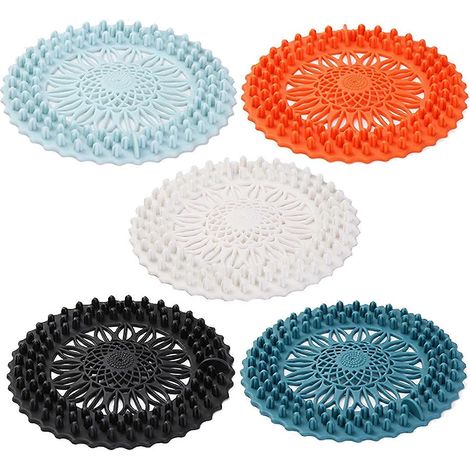 Couvercle de bonde de sol en silicone, crépine d'évier, adaptée pour filtrer les déchets de sol tels que les liquides dans la cuisine, la salle de bain et les toilettes (5 pièces) (1/5)
