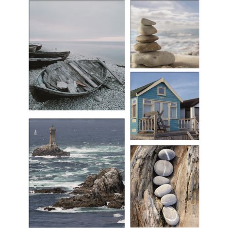 Art for the Home - Strand - Leinwandbild Set - Blau - 5-er Set - 80x60 cm