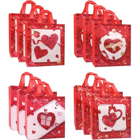 BelleRise - Lot de 12 sacs cadeaux pour la Saint-Valentin, sacs de fête réutilisables en tissu non tissé avec poignées (1/5)