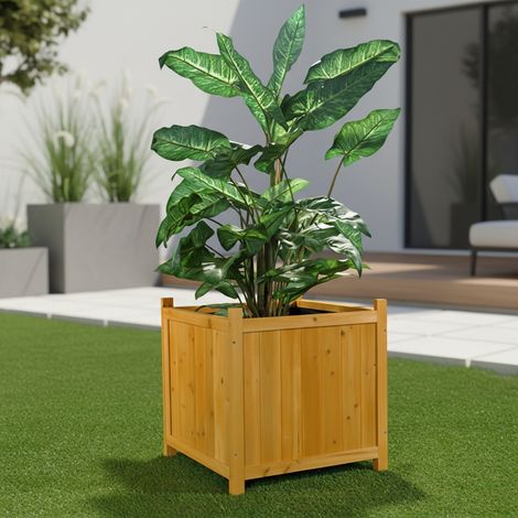 Melko – Bac à plantes en bois d'épicéa 50 cm – Intérieur avec film protecteur noir – Design chic en panneaux – Pour grandes plantes et petites fleurs