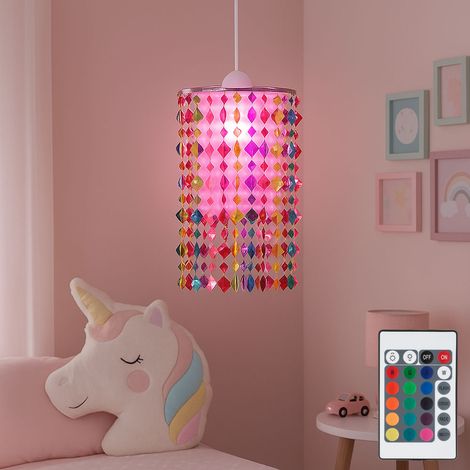 Hängelampe Pendelleuchte Kinderzimmer Wohnraum bunt Fernbedienung RGB LED, Metall Textil, 1x RGB LED warmweiß, DxH 22,5x136 cm