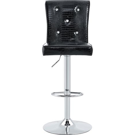 Lot de 4 chaises de bar noires style vintage en cuir synthétique effet peau de crocodile avec détails en cristal (1/5)