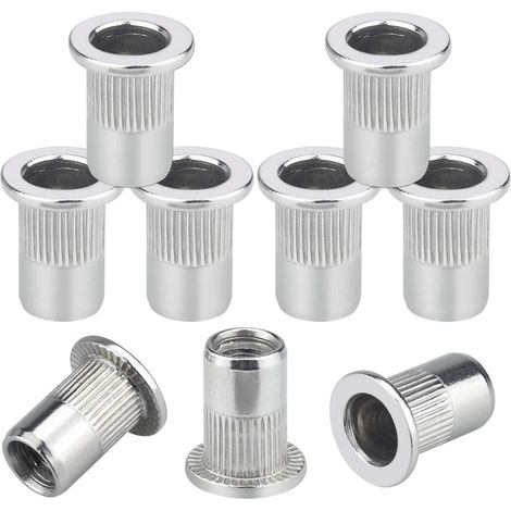 Surtido de 50 tuercas remachables de acero inoxidable M6 304, antioxidantes, duraderas y antidesgaste, para muebles de coche, decoración industrial, color plateado. (1/5)