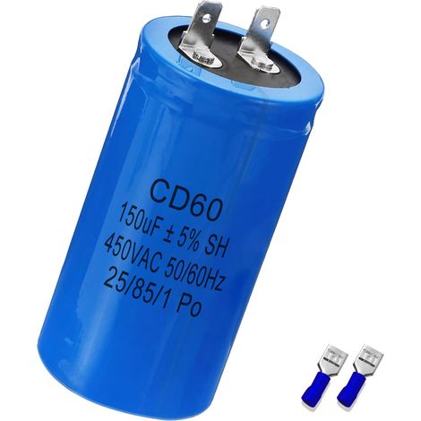 CD60 Condensateur de moteur 150 µF 450 V Condensateur 50/60 Hz Condensateur de démarrage 150 UF Condensateur de démarrage Connecteur pour moteur électrique (1/5)