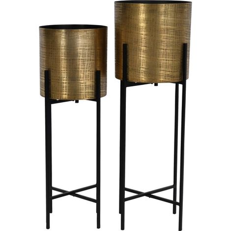 Clyde Floor Standing Brass Planters (Set of 2) - Iron - L26 x W26 x H75 cm