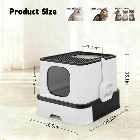 Maison de Toilette pour Chat Grand Modèle XL Bac à Litière Anti-Odeur Fermé avec Entrée Supérieure et Tiroir en Acier Inoxydable Amovible (1/5)