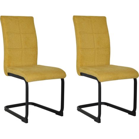 Lot de 2 chaises en tissu jaune et pied luge en métal noir - VERDI (1/5)