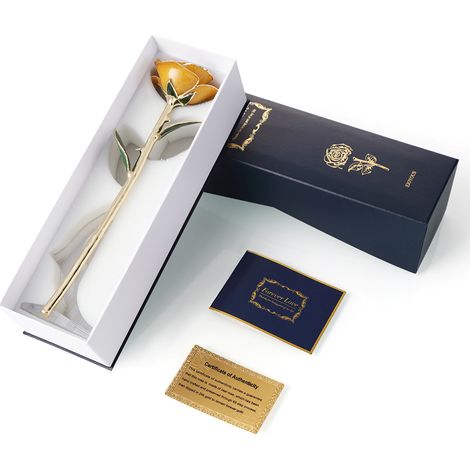 Rose dorée 24K véritable, jaune avec support, plaquée or rose, Ejoyous (1/3)
