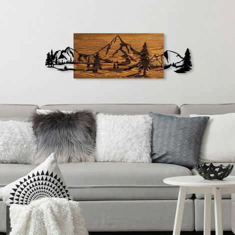 Décoration murale en métal et bois – paysage de montagne (1/4)