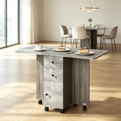 Table à manger peu encombrante, table pliante multifonctionnelle avec tiroirs et roulettes, table mobile moderne, établi compact (uniquement avec 1 table à manger). (1/5)