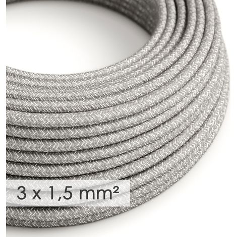 Creative-Cables Cavo elettrico in tessuto, Sezione 3x1,50, 1 m, Grigio RN02, Rotondo, Lino naturale