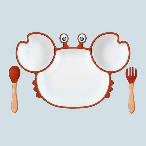 ensemble De Trois Pices De Deux Tons Brun Dessin Anim Crabe Diviseur Plaque Ttine Bol Complment Alimentaire Vaisselle Bb Assiette Fourchette Cuill (1/5)
