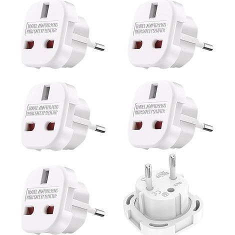 6-teiliges Reiseadapter-Set (UK-Stecker), Reiseadapter UK-zu-Frankreich-Steckeradapter, UK-zu-FR-Adapter kompatibel mit Frankreich, Deutschland, Spanien und Italien (1/5)