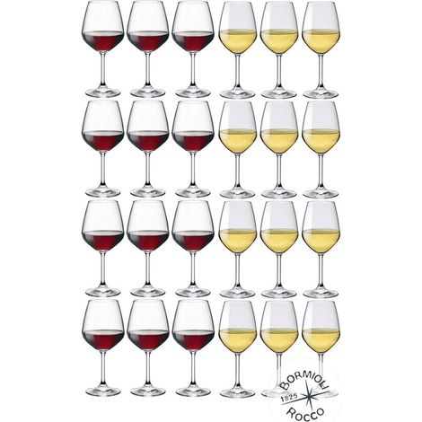 Set 24 calici con piede 12x vino rosso 12x vini bianco da degustazione Bicchieri bormioli tavola elegante occasioni speciali idea regalo uso professionale o domestico (1/5)