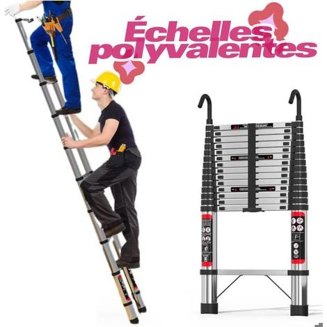 Escalera plegable retráctil de acero inoxidable de 5 m, escalera deslizante antideslizante - fácil de transportar.