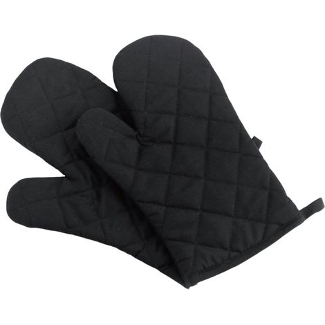 Set of 2 Oven Gloves, Heat Resistant, Cotton Interior, Silicone Oven Gloves, Hanging Perfect for Cooking, Microwave, Barbecue (Black) (1/5)