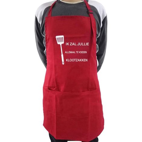 Tablier de cuisine avec poches - Imperméable - Col réglable et bretelles longues - 1 pièce - Rouge (1/5)