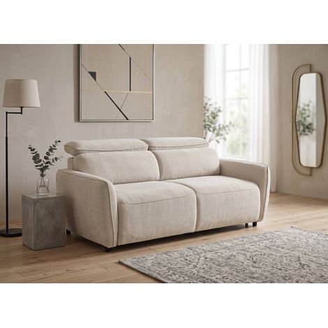 Canapé convertible express 3 places en tissu texturé beige - (1/5)