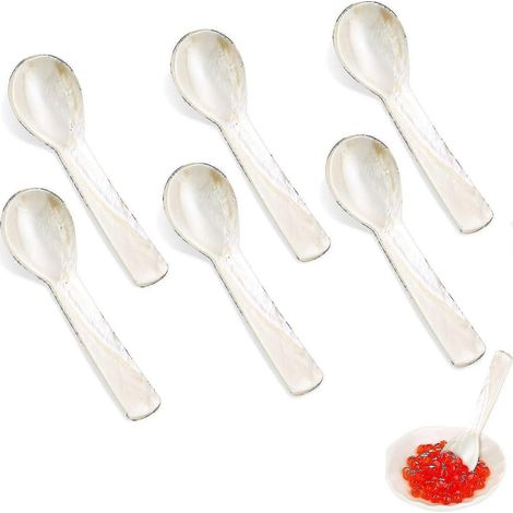 Cuillères à caviar en nacre, fabriquées à la main avec un manche rond, idéales pour le caviar, les œufs et la glace. (1/5)