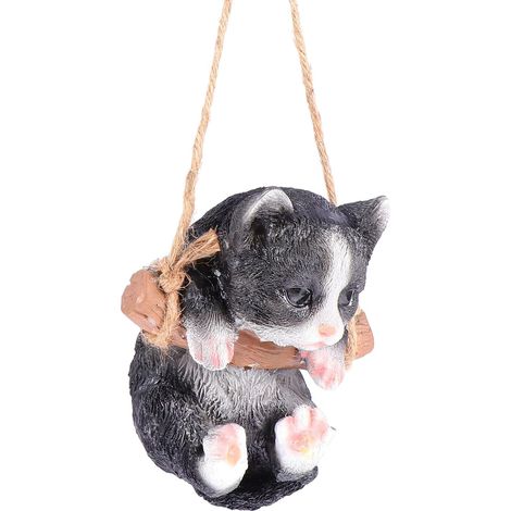 Statue Oscillante de Chat en Résine Noire, Ornement Suspendu de Jardin pour Décoration Extérieure, Figurine Créative de Balançoire pour Pelouse et Terrasse, Décoration Suspendue (1/5)