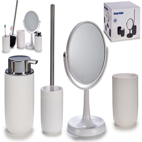 Set da bagno bianco 4 in 1: specchio, spazzola, tazza, portasapone, regalo (1/4)