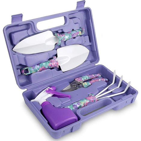 Ensemble de 5 outils de jardinage avec étui à motif floral - Poignée ergonomique, cadeau idéal pour les jardiniers (1/5)
