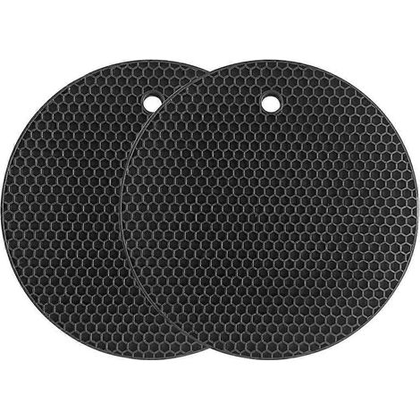 Dessous de plat en silicone multi-usages, tapis de séchage résistant à la chaleur jusqu'à 240 °C, dessous de plat, imperméable, (lot de 2), antidérapant, flexible, durable (noir) (1/5)
