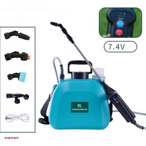 Elektrische Gartenspritze, 8 Liter, 7,4 V, leistungsstark, mit 4 verstellbaren Düsen, 3 Geschwindigkeitsstufen, wiederaufladbarer Akku, Teleskopstange zum Bewässern und Jäten (Grün) (1/5)