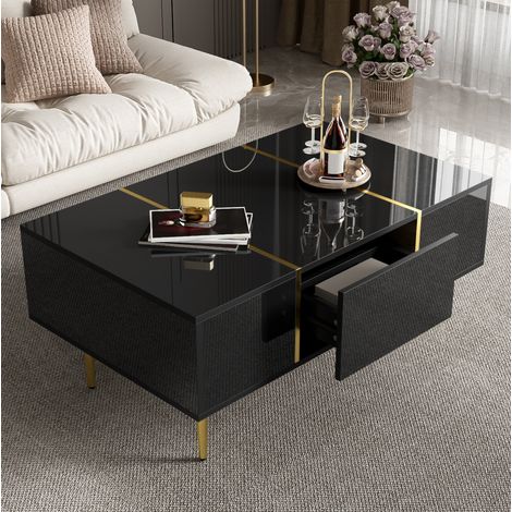 Couchtisch 100x60x41.5 cm schwarz aus MDF mit Hochglanz-Oberfläche und 2 Schubladen (1/5)