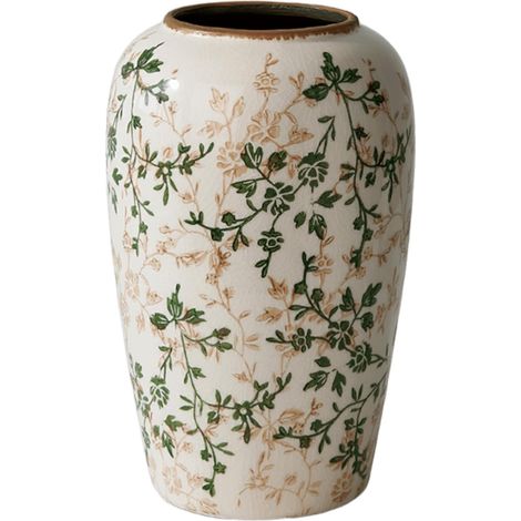 Vase en céramique blanche pour fleurs - style campagne française - Vase en porcelaine - Design floral avec glaçure vintage - Pour mariage, table à manger, restaurant, bureau, salle de (1/5)