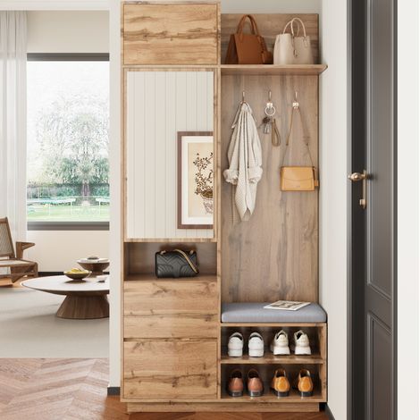 mobile armadio 90 cm ingresso specchio seduta naturale OKMYHOME (1/5)