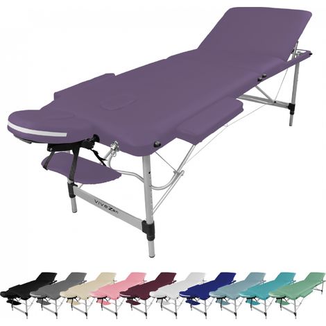 Table de massage pliante 3 zones en aluminium + Accessoires et housse de transport - Violet - Vivezen