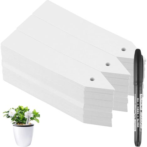 Waterproof Garden Label, 300 Pieces Reusable Plant Seeding Labels, 10 x 2 cm, Plastic Vegetable Garden Labels with 1 Marker Pen, Garden Plant Markers, White (1/5)