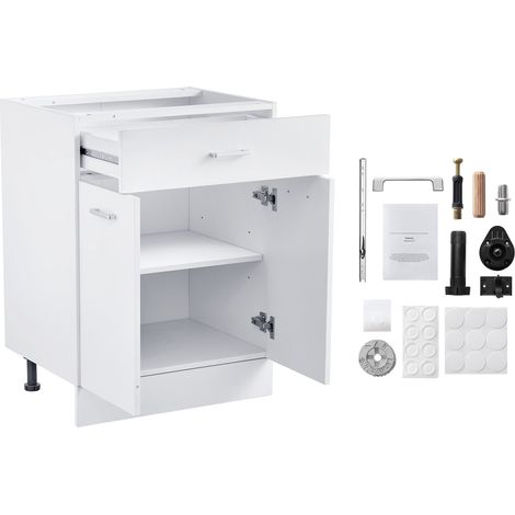 Mophorn Meuble bas Shaker blanc non assemblé de 24 pouces avec tiroir – 24 pouces de largeur x 19 pouces de profondeur x 32 pouces de hauteur, prêt à assembler, avec portes à fermeture (1/5)