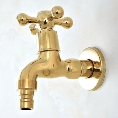 Robinet d'extérieur de luxe en laiton doré (style C) - Robinet de jardin mural - Robinet pour machine à laver - Robinet de lavage simple à eau froide (1/5)