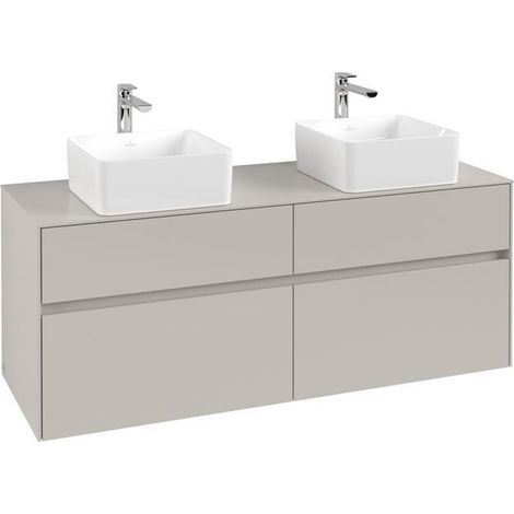 Meuble de rangement VB WTUS Collaro C048B0 1400 x 548 x 500 mm avec éclairage, 4 tiroirs pour 2 personnes, gris clair.