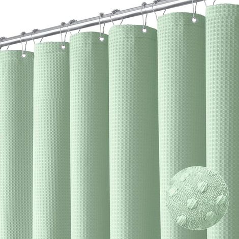 Rideau de douche 180x180 cm vert menthe, tissu polyester épais effet coton gaufré, imperméable et lavable en machine, avec 12 crochets inclus, idéal pour salle de bain, douche, WC (1/4)