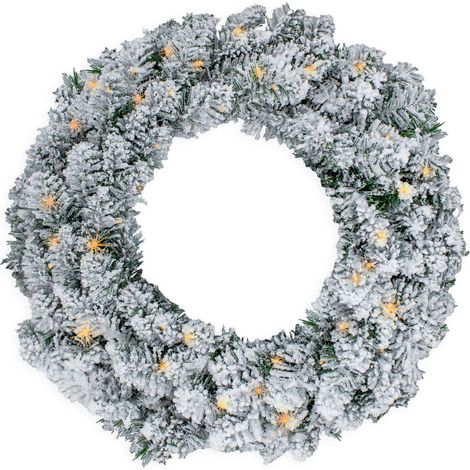 LED Tannenkranz mit Schnee und Glitzer warm weiß beleuchtet - 61 cm / 35 LED - Weihnachtskranz Batterie betrieben mit Timer - Tischkranz Türkranz Deko Kranz für Weihnachten Advent Winter