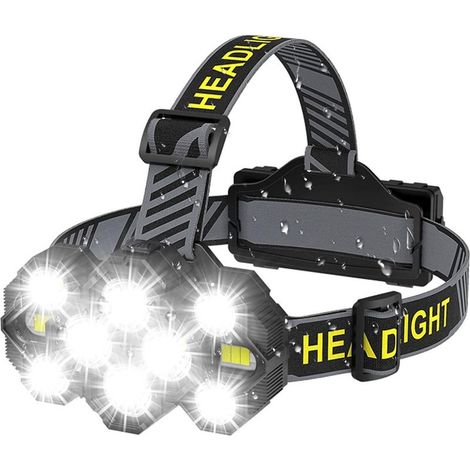 Mains Libres Lampe Frontale Rechargeable 10LED 22000 Lumens 10 Modes Lampe Frontale LED IPX4 Étanche 90° Réglable pour Camping (1/5)
