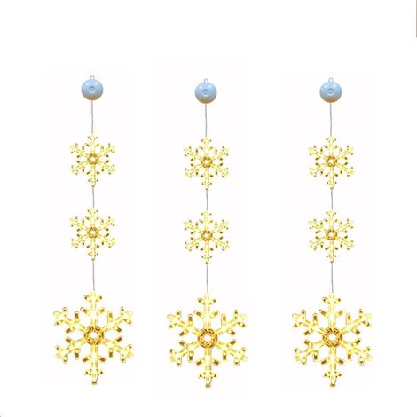 Décoration Fenêtre Noël - Flocon De Neige LED - Éclairage Blanc Chaud - Pour Intérieur Balcon Fête - Lot De 3
